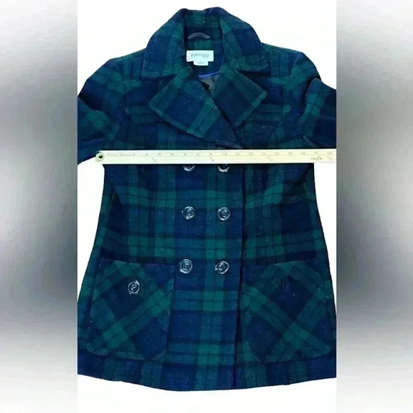 St. John's Bay Wool Tartan Plaid Peacoat in Navy and Green. Size Small. - Picture 8 of 10